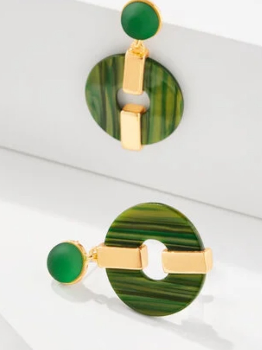 Talbots Green and Gold Circular Drop Earrings